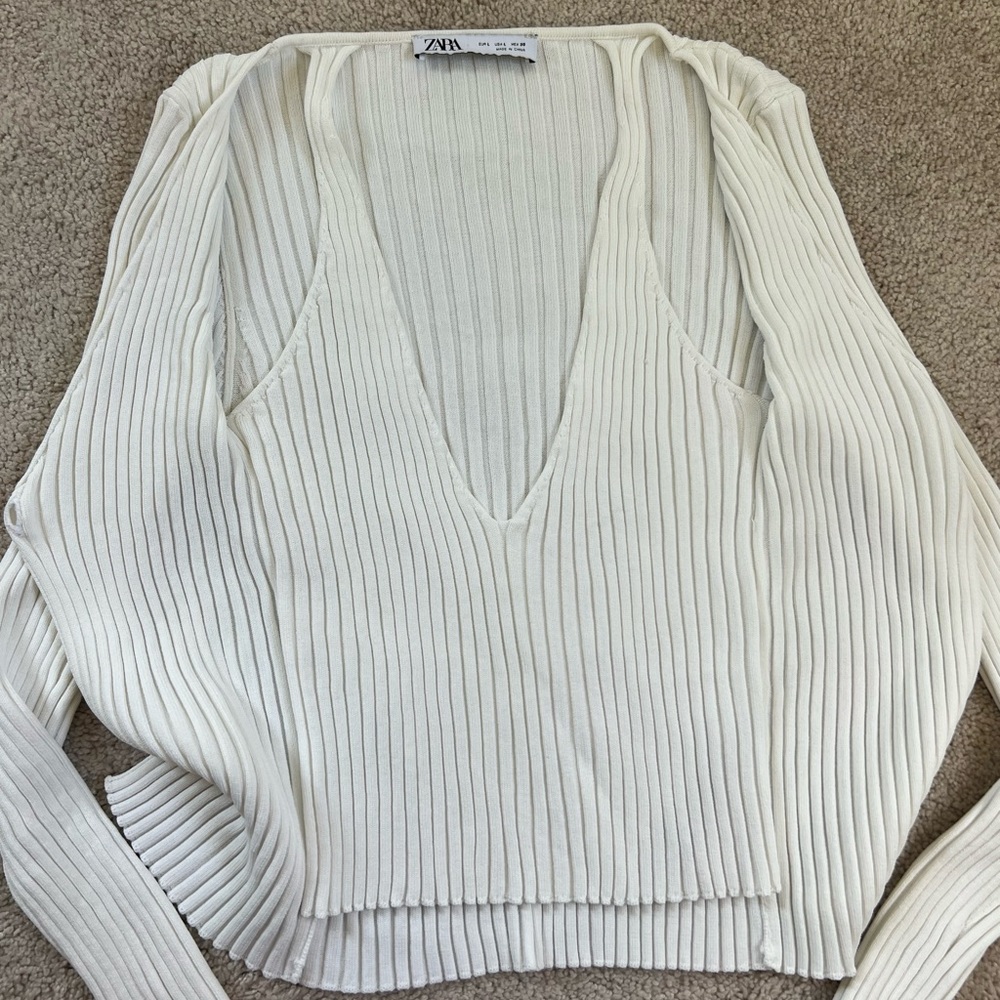 Zara White Ribbed Cardigan 🤍 - Picture 4 of 5